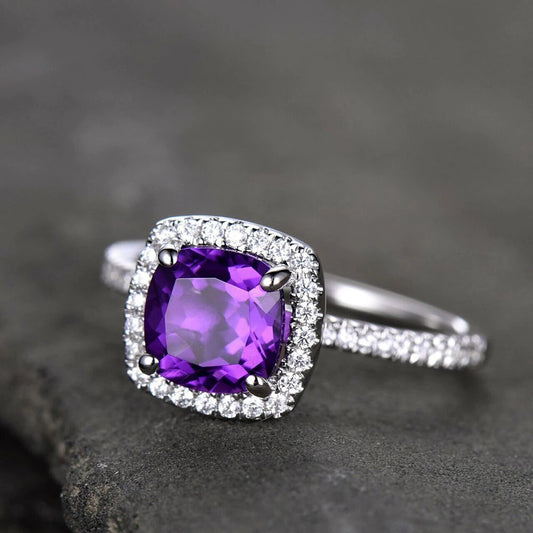 Cushion Cut Purple Amethyst Ring - 925 SILVER