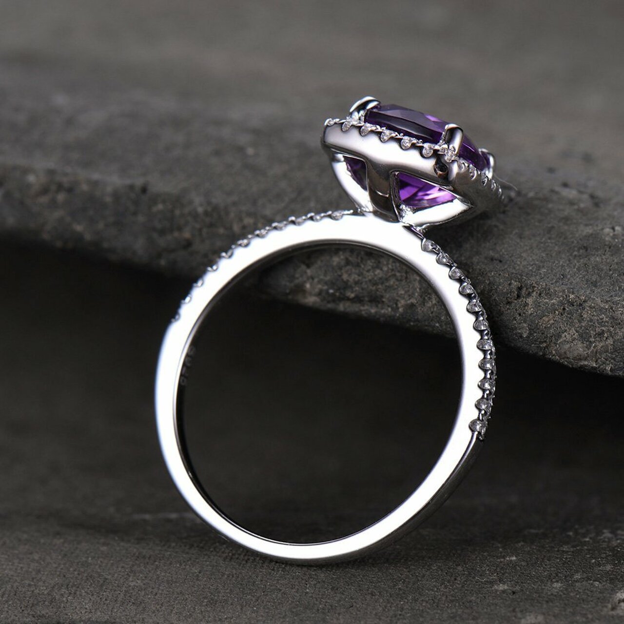 Cushion Cut Purple Amethyst Ring - 925 SILVER