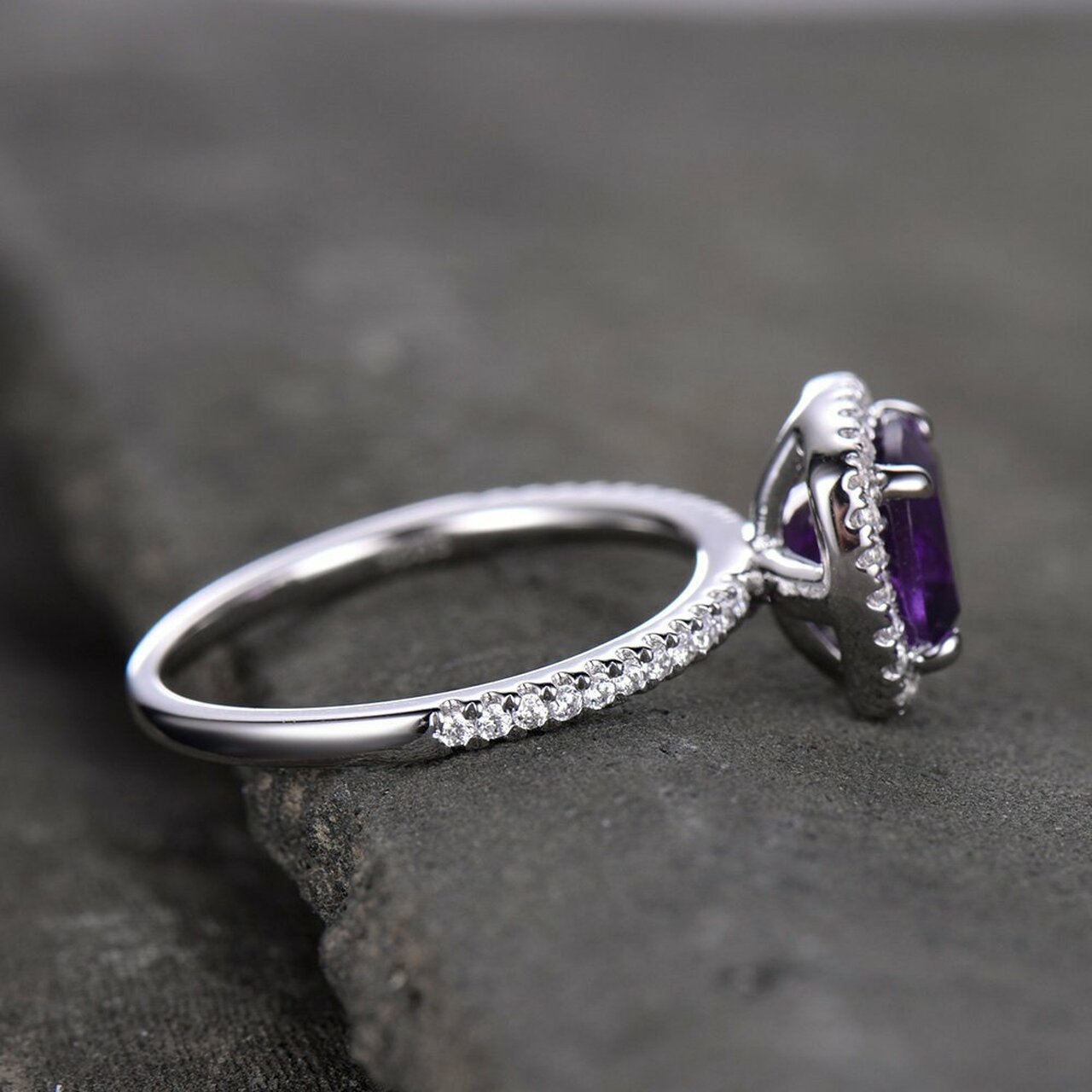 Cushion Cut Purple Amethyst Ring - 925 SILVER