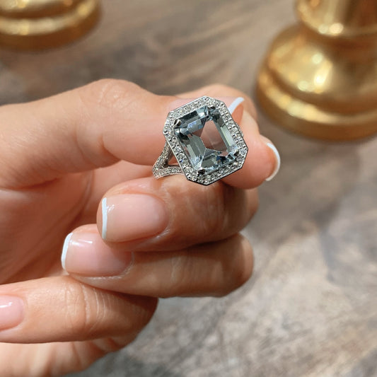 VINTAGE AQUAMARINE RING - 925 SILVER