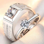 Engagement Couple Rings Stainless Steel Swarovski Zirconia Sterling Silver Plated Ring Set (Silver)