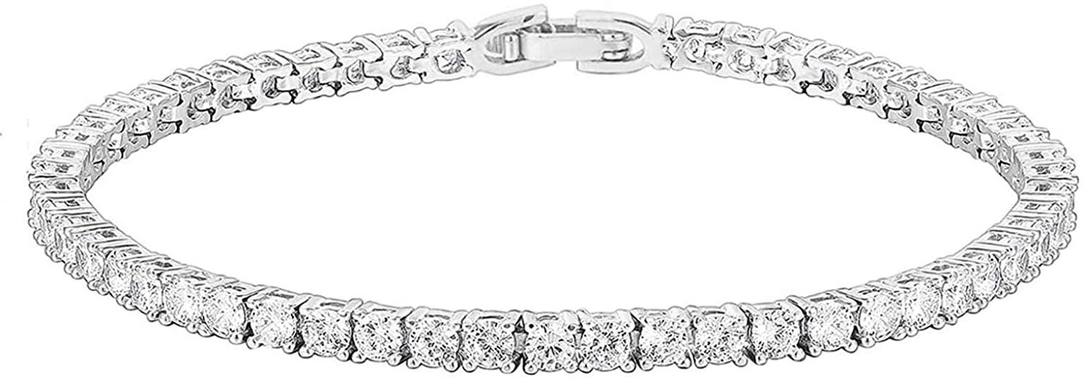 14K Gold Plated Princes Cut Cubic Zircon Classic Bracelet For Girls/Women