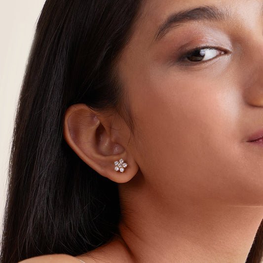 18k Gold Plated Classic Mini Flower Silver Stud Earrings