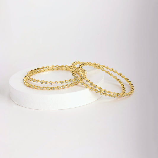 18k Gold Plated Glittering Sheen Silver Bangles - Set of 4