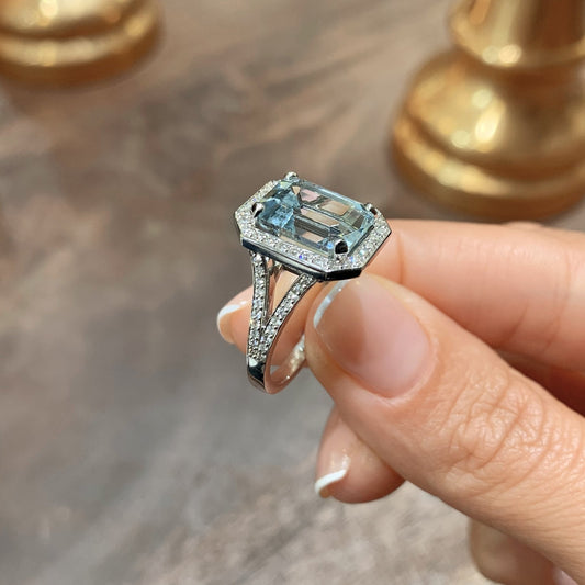 VINTAGE AQUAMARINE RING - 925 SILVER